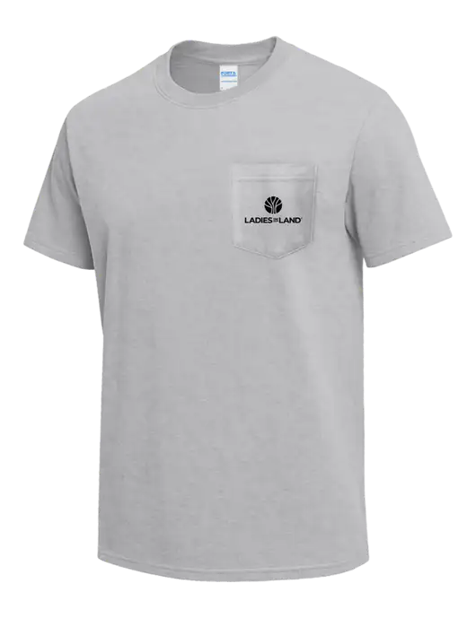 Light Grey Heather Heavyweight 6.1 oz Pocket T-Shirt w/Ladies In Land Logo