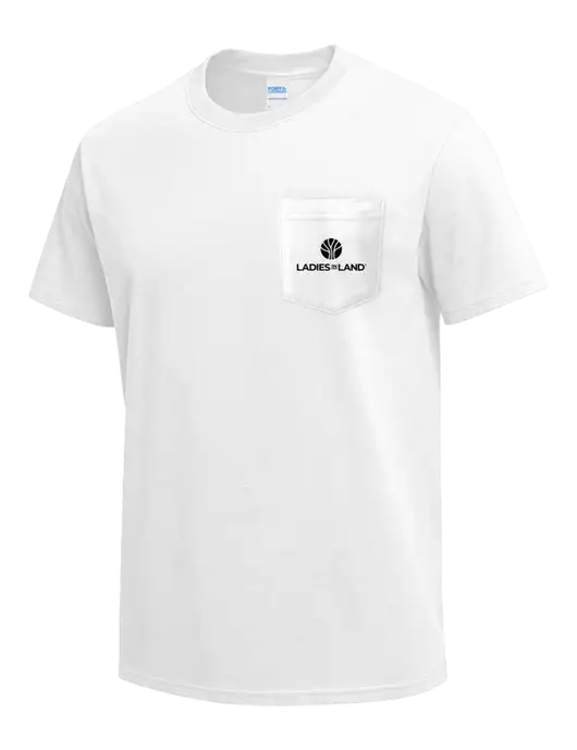 White Heavyweight 6.1 oz Pocket T-Shirt w/Ladies In Land Logo
