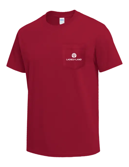 Red Heavyweight 6.1 oz Pocket T-Shirt w/Ladies In Land Logo