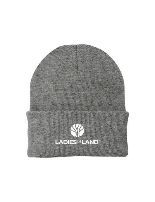 Medium Grey Heather Knit Cap w/Ladies In Land Logo