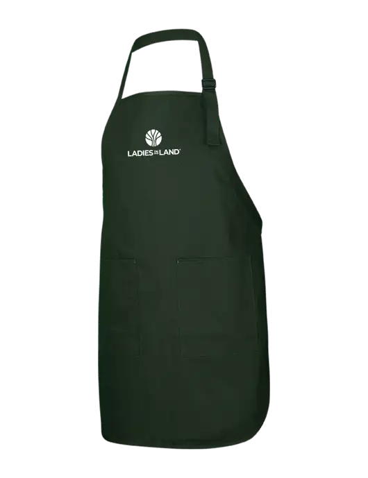Full-Length Dark Green Apron With Pockets w/Ladies In Land Logo