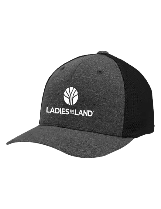 Flexfit Black/Dark Charcoal Heather Melange Mesh Back Trucker Cap w/Ladies In Land Logo