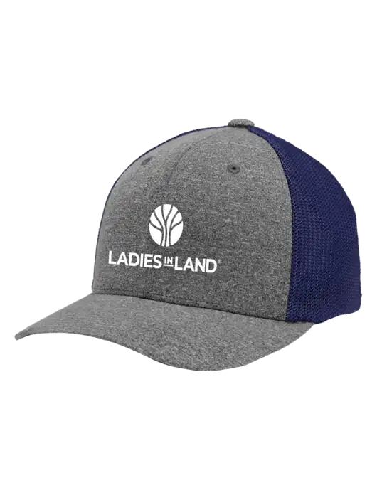Flexfit Navy/Medium Grey Heather Melange Mesh Back Trucker Cap w/Ladies In Land Logo