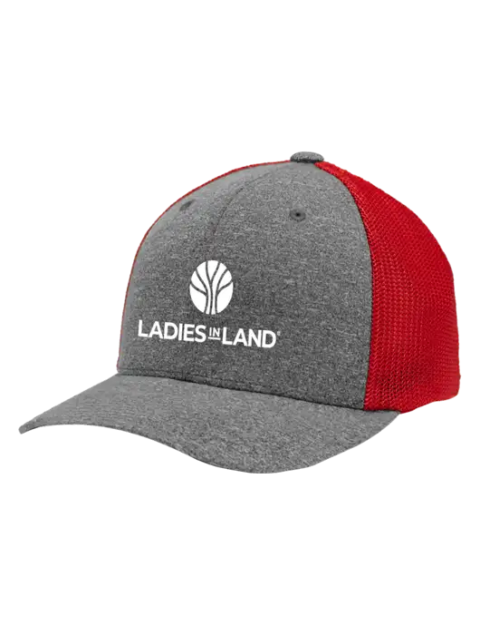 Flexfit Red/Medium Grey Heather Melange Mesh Back Trucker Cap w/Ladies In Land Logo