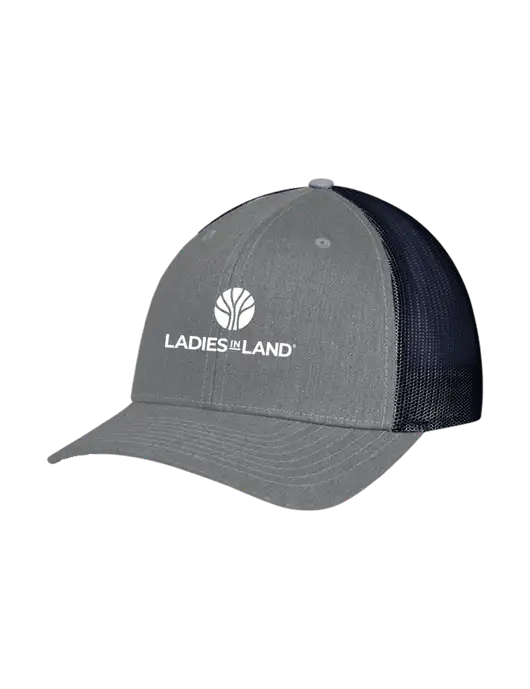 Richardson Adjustable Snapback Original 112 Trucker Cap Heather Grey w/Navy Mesh w/Ladies In Land Logo