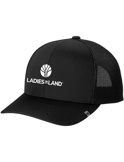 TravisMathew Black Cruz Trucker Cap w/Ladies In Land Logo