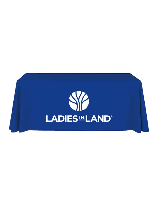 6' Stain-Resistant 4-Sided Dark Royal Table Cover w/Ladies In Land Logo