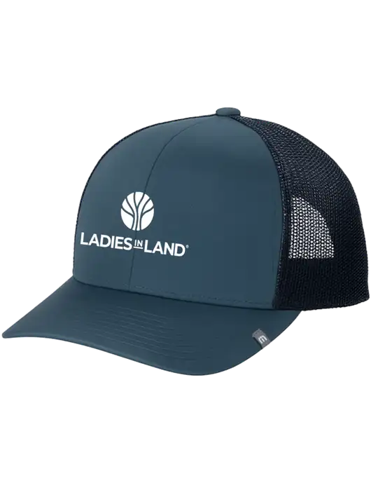 TravisMathew Dark Slate Blue Cruz Trucker Cap w/Ladies In Land Logo