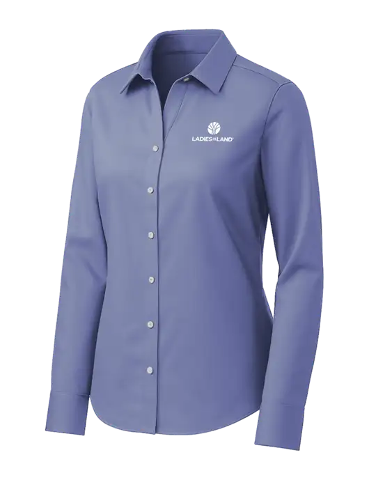 Brooks Brothers Womens Royal Blue Wrinkle-Free Stretch Pinpoint Shirt w/Ladies In Land Logo