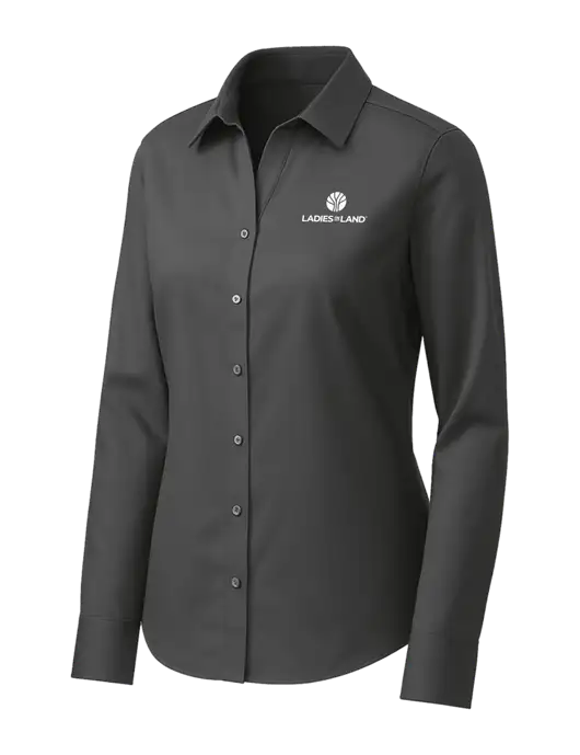 Brooks Brothers Womens Dark Grey Wrinkle-Free Stretch Pinpoint Shirt w/Ladies In Land Logo