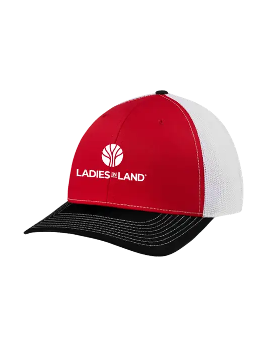 Richardson Adjustable Snapback Original 112 Trucker Cap Black/Red/White Mesh w/Ladies In Land Logo