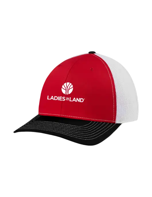 Richardson Adjustable Snapback Original 112 Trucker Cap Black/Red/White Mesh w/Ladies In Land Logo