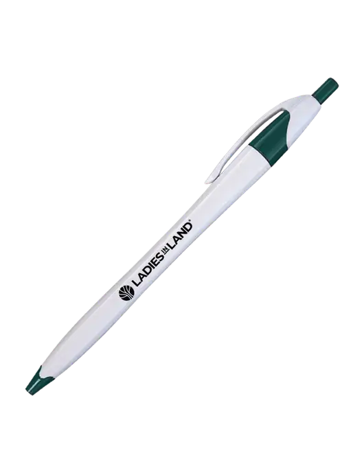 Novella White/Dark Green Classic Pen - Blue Ink w/Ladies In Land Logo