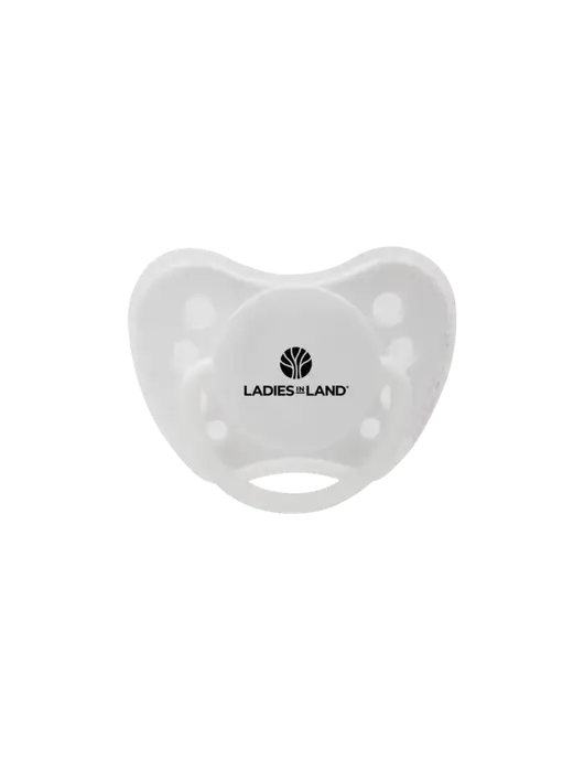 Silicone White Pacifier with Clear Cover w/Ladies In Land Logo