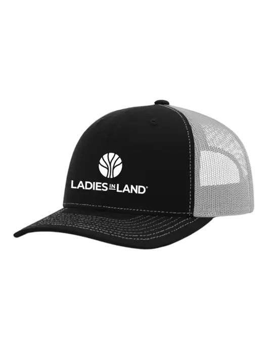 Richardson Adjustable Snapback Original 112 Trucker Cap Black w/White Mesh w/Ladies In Land Logo