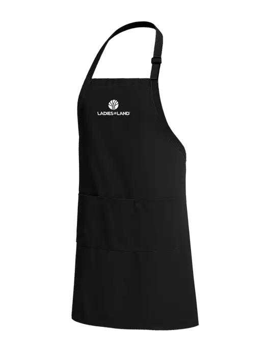 Easy Care Extra Long Bib Black Apron with Stain Release w/Ladies In Land Logo