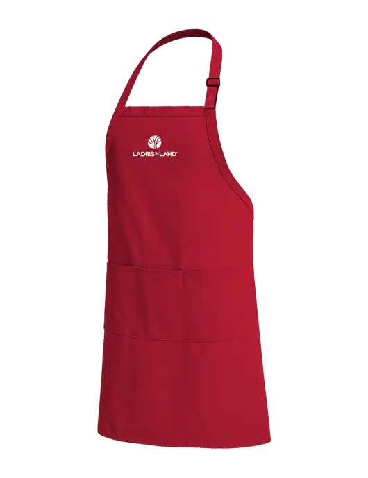Easy Care Extra Long Bib Red Apron with Stain Release w/Ladies In Land Logo
