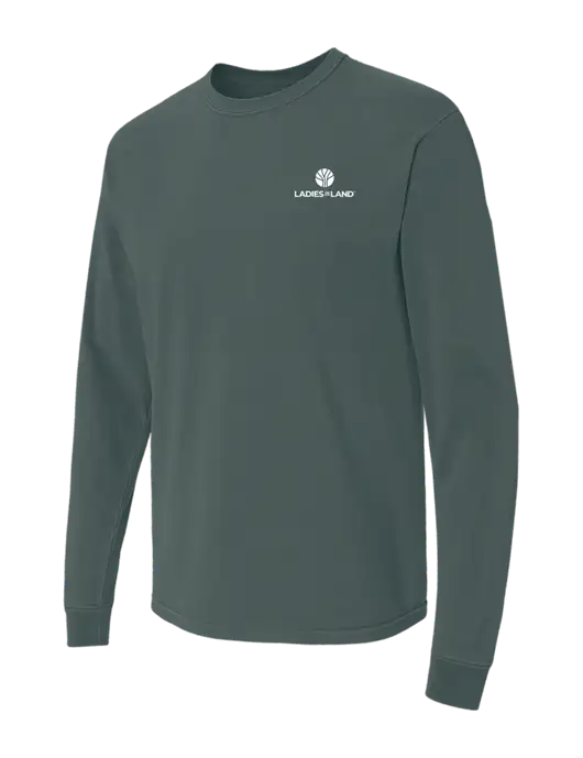 Comfort Colors Garment-Dyed Dark Green Heather Heavyweight Long Sleeve T-Shirt w/Ladies In Land Logo