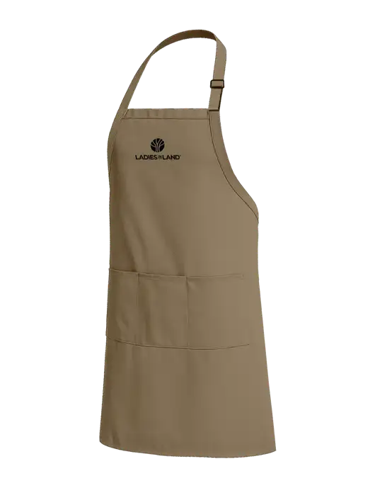Easy Care Extra Long Bib Dark Tan Apron with Stain Release w/Ladies In Land Logo